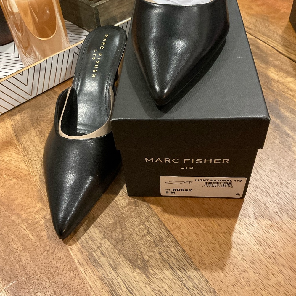 Marc Fisher LTD Black Kitten Heel Mules • Size 9 • NWT - Picture 2 of 3
